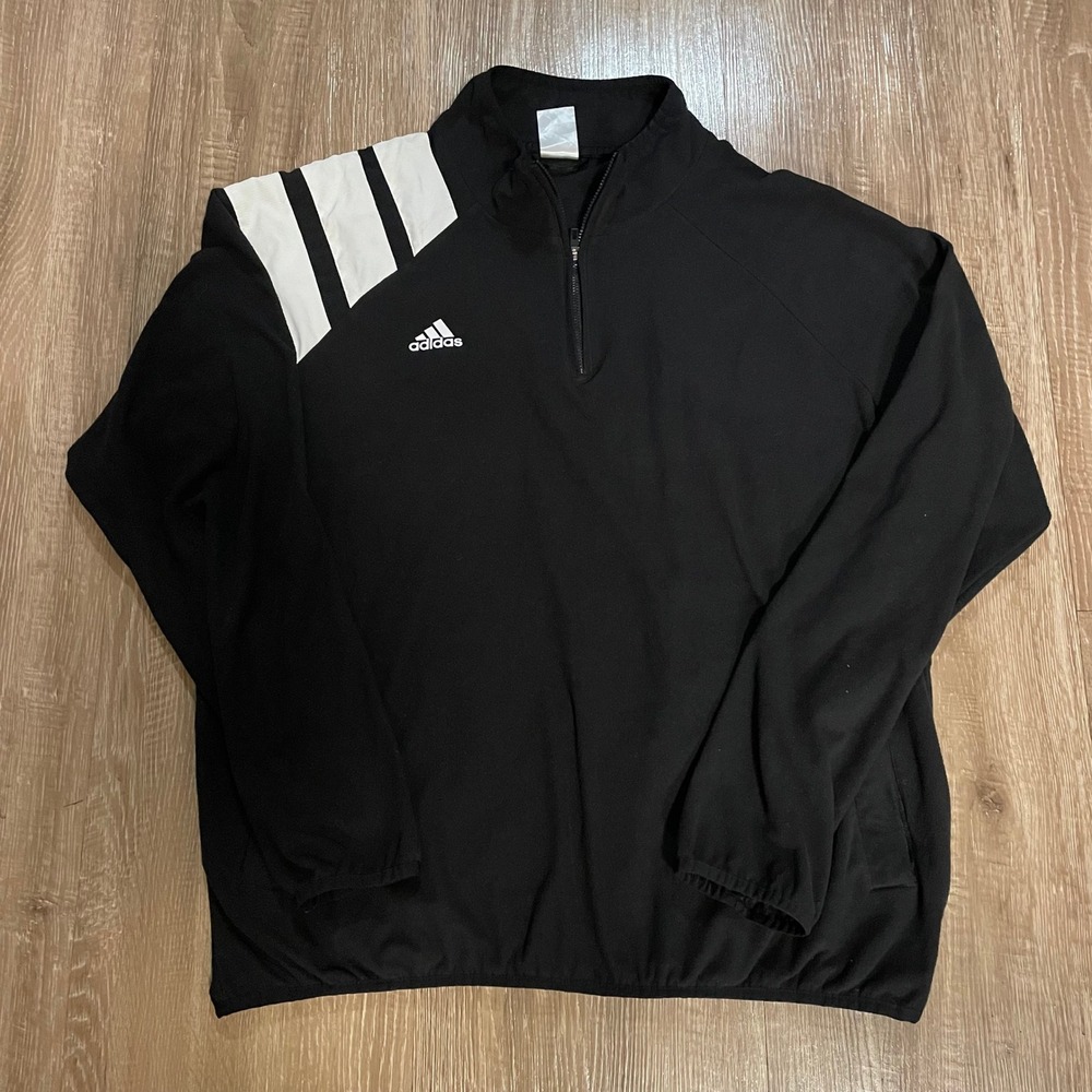 Adidas Mens Quarter Zip Fleece Pullover XL Black Polyester 3-Stripe Athletic